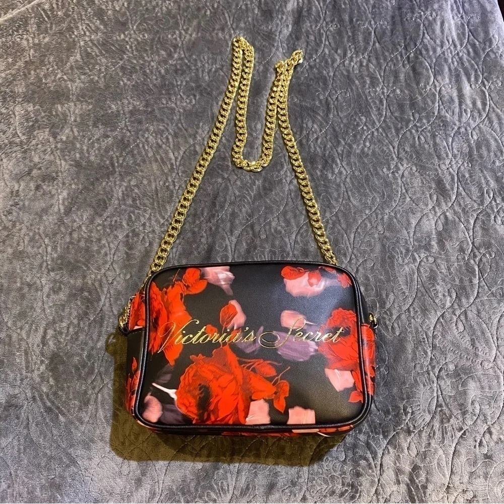 Victoria's Secret Floral Crossbody Purse With Gold Chain Strap